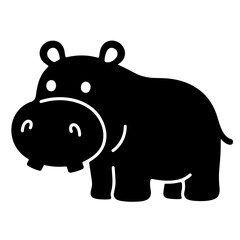 A cute hippopotamus illustration, in a simple black silhouette style.