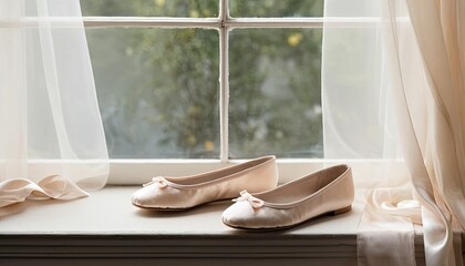 Bridal Satin Flats by the Window