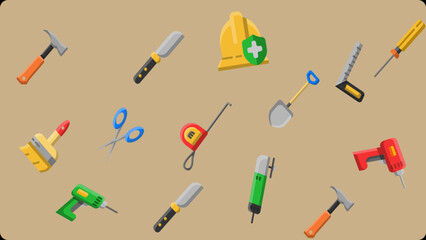 seamless pattern with icons of all construction equipment 