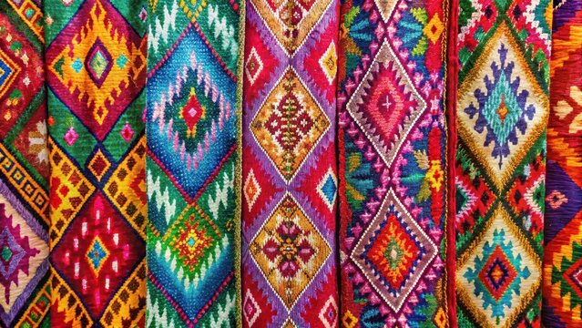 Vibrant, intricate ikat patterns in bright colors on fabric