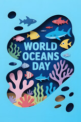Fototapeta premium World oceans day paper cutout ocean scene