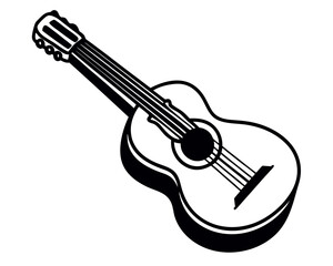 Fototapeta premium Acoustic Guitar Silhouette , Black and White Vector Illustration