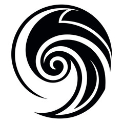 Black and White Abstract Vector Illustration of a Swirling Spiral Design in Circular Form