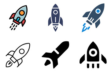 Rocket Launch Symbol Vector Set For Science, Exploration, And Startup Themes