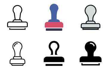 Rubber Stamp Icon Set For Approval, Office, And Document Design Concepts