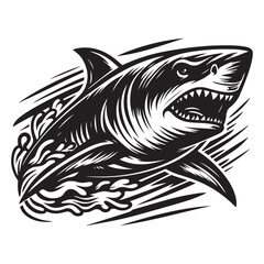 Modern Tribal Shark Vector Design – Fierce Black and White Illustration of an Aggressive Ocean Predator with Sharp Lines and Dynamic Motion – Ideal for Tattoo Art, Sports Team Branding, Streetwear Gra