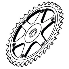 Black and White Vector Illustration of a Rotated Mechanical Sprocket or Gearwheel