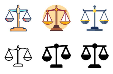 Scale Of Justice Icon Set For Law, Legal, And Courtroom Design Concepts