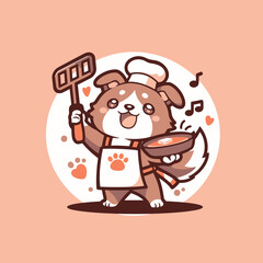 Chef Dog Cooking with Spatula