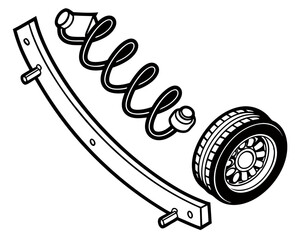 Vector Illustration of a Vehicle Leaf Spring Suspension Component in Black and White