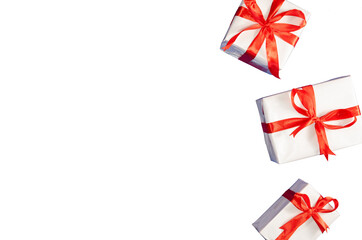 gift box with red ribbon for background copy space
