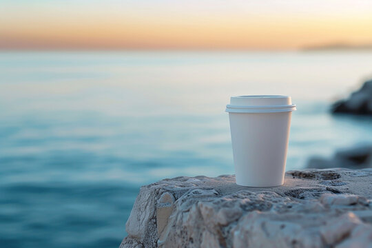 Serene Sunrise: Coffee Cup by Ocean Rock - Powered by Adobe