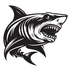 Modern Tribal Shark Vector Design – Fierce Black and White Illustration of an Aggressive Ocean Predator with Sharp Lines and Dynamic Motion – Ideal for Tattoo Art, Sports Team Branding, Streetwear Gra