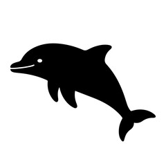 A playful dolphin silhouette leaping, in a simple black illustration.