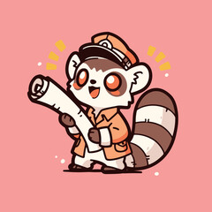 Fototapeta premium Cute Ranger Raccoon Holding Important Scroll Map