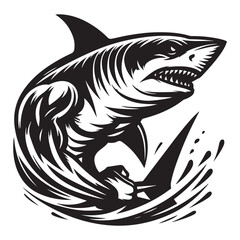 Modern Tribal Shark Vector Design – Fierce Black and White Illustration of an Aggressive Ocean Predator with Sharp Lines and Dynamic Motion – Ideal for Tattoo Art, Sports Team Branding, Streetwear Gra