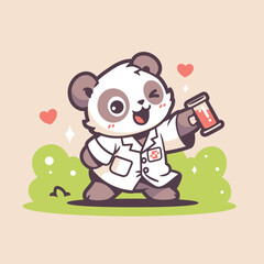 Winking Panda Scientist Holding Potion in Labcoat
