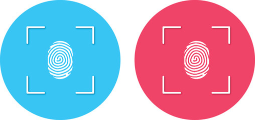 White fingerprint isolated on blue and red round background.