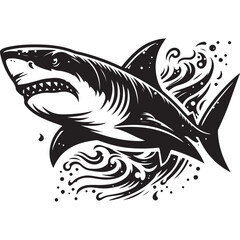 Modern Tribal Shark Vector Design – Fierce Black and White Illustration of an Aggressive Ocean Predator with Sharp Lines and Dynamic Motion – Ideal for Tattoo Art, Sports Team Branding, Streetwear Gra