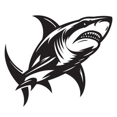Modern Tribal Shark Vector Design – Fierce Black and White Illustration of an Aggressive Ocean Predator with Sharp Lines and Dynamic Motion – Ideal for Tattoo Art, Sports Team Branding, Streetwear Gra