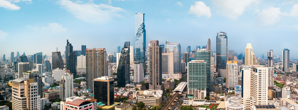 Bangkok cityscape Mahanakhon building business district Panorama view : Bangkok, Thailand- Apr 30, 2025 