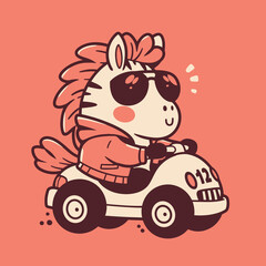 Cool Zebra Driving White Convertible Car Stylishly