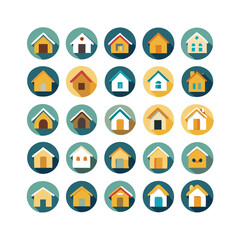 Web home icon set for websites and apps. Simple house symbol. Flat real estate sign. Main page pictogram in filled, thin line, outline and stroke style. Isolated illustration.
