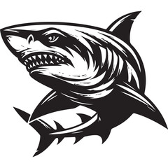 Modern Tribal Shark Vector Design – Fierce Black and White Illustration of an Aggressive Ocean Predator with Sharp Lines and Dynamic Motion – Ideal for Tattoo Art, Sports Team Branding, Streetwear Gra