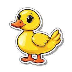 Fototapeta premium Cute Full Body Duck Sticker Illustration with Bold Outlines, Glossy Effect, and Slight Drop Shadow on White Background, Perfect for Kids Crafts, Stationery, Digital Use, and Fun Decorative Projects