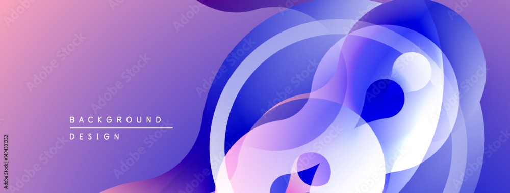 Poster abstract fluid shapes, vibrant purple, blue gradients. modern design element, smooth curves create d