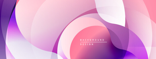 Abstract background features overlapping circles, gradients. Pink, purple hues dominate design, creating soft visual effect.