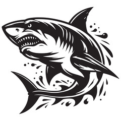 Modern Tribal Shark Vector Design – Fierce Black and White Illustration of an Aggressive Ocean Predator with Sharp Lines and Dynamic Motion – Ideal for Tattoo Art, Sports Team Branding, Streetwear Gra