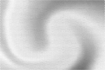 Dotted gradient pattern. Halftone textured effect. Vector grunge noisy abstract bg. Wavy radial grainy elements on white backdrop. Radiate shade with pixels.