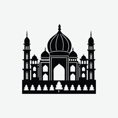 Abstract Mosque Silhouette with Arabesque and Geometric Patterns – Islamic Art Vector Design
