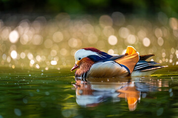 Mandarin duck in the pond. Duck in the water