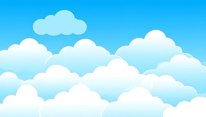 Cartoon clouds in bright blue sky.