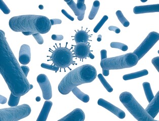 Microscopic Insights into Rod-Shaped Bacteria and Spherical Viruses in Pathogenic Microbiology Studies on white background.