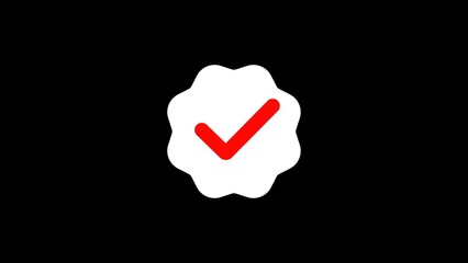 Red checkmark icon inside white badge on a black background representing validation and approval perfect for online applications