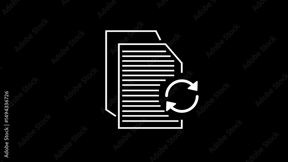 Poster data sync and synchronization concept illustrated by documents and circular arrow for digital commun