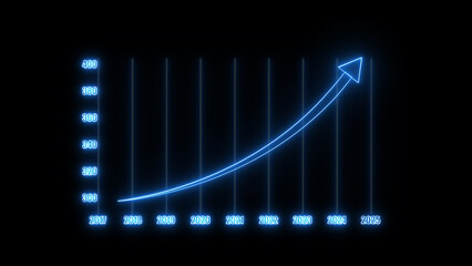 A glowing blue neon graph indicating progress and growth from 2017 to 2025 shows positive trends in business, finance, and markets.