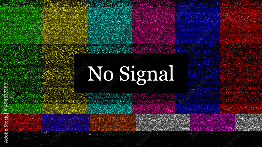Poster television test pattern static noise with no signal message on black background representing disconn