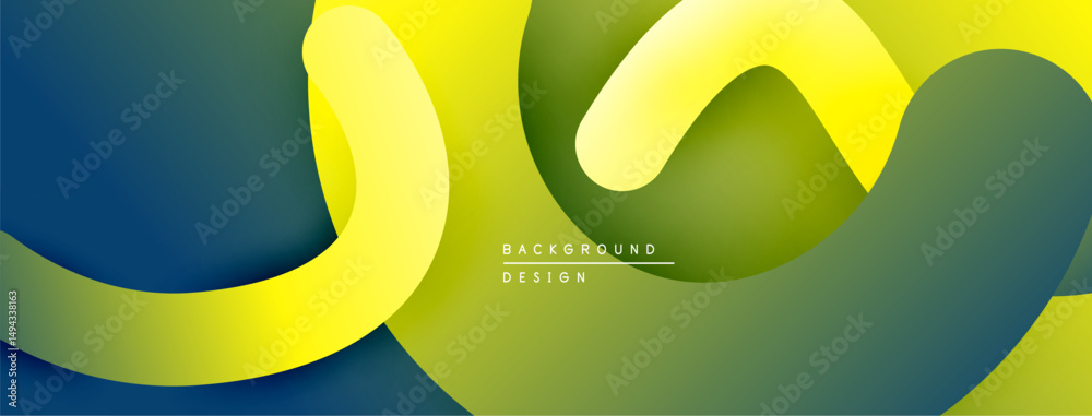Aufkleber Abstract fluid shapes overlap. Yellow, green, blue gradients create dynamic composition. Modern design element for backgrounds.