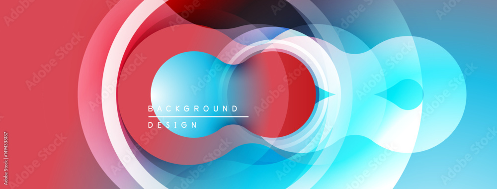 Poster Abstract colorful design. Overlapping circles create dynamic visual effect. Red, blue gradients dominate composition. Modern aesthetic.