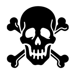 A black illustration of a skull and crossbones.