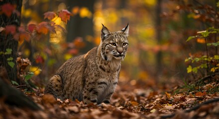 Majestic Bobcat in Autumn Forest