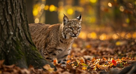 Fototapeta premium Majestic Bobcat in Autumn Forest
