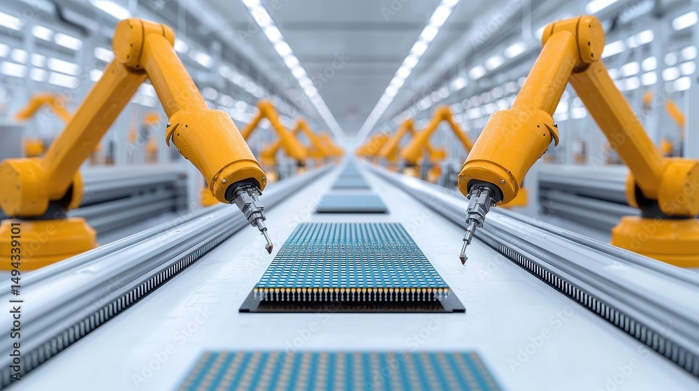 Poster Advanced Robotics in Automated Manufacturing Line with Robotic Arms and Circuit Board Production Process