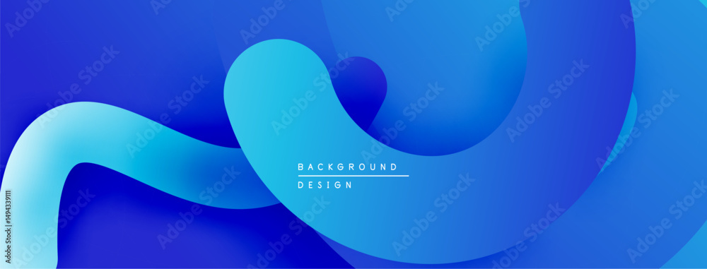 Poster Abstract blue waves, fluid shapes, modern design. Gradient colors create dynamic visual effect. Minimalist background.
