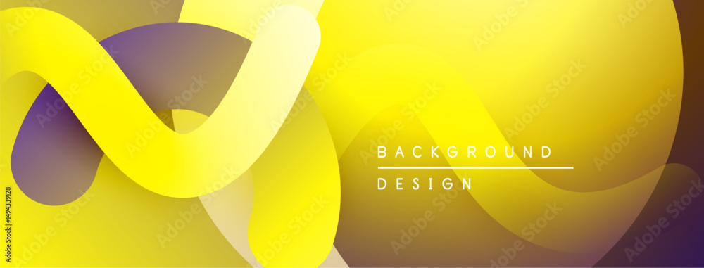 Aufkleber Abstract yellow, purple layers create dynamic flowing shapes. Gradient colors suggest movement, depth. Modern design element.