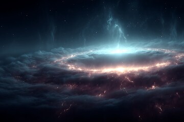 Fototapeta premium Enigmatic cosmic nebula with celestial clouds and radiant starlight creates a mesmerizing spectacle